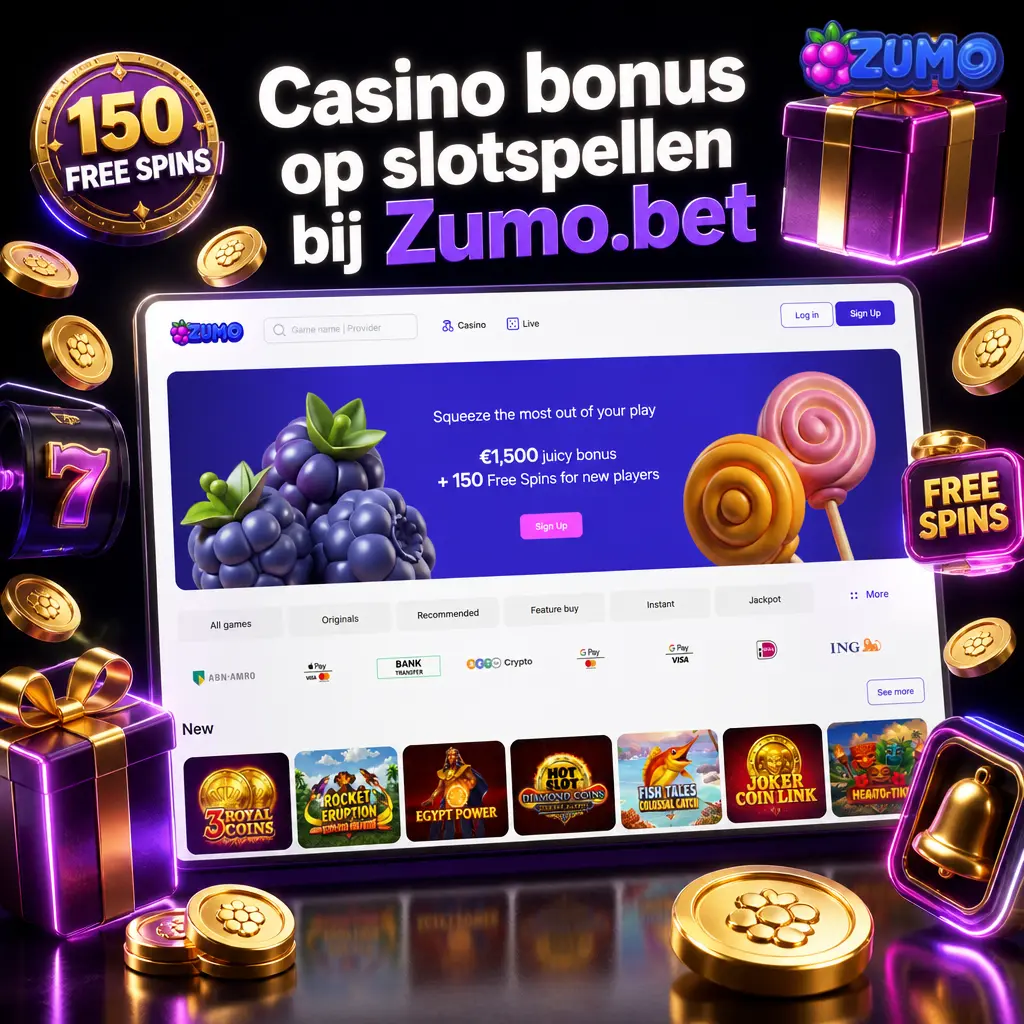 Zumo.bet casino bonus voor slots: 150% tot €1500 plus 150 gratis spins na storting