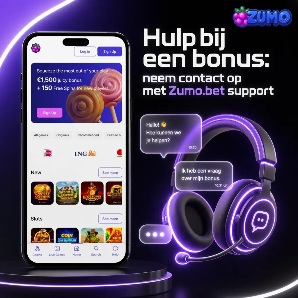 Zumo.bet support helpt 24/7 met bonuscodes, free spins, inzetvereisten en promoties via livechat