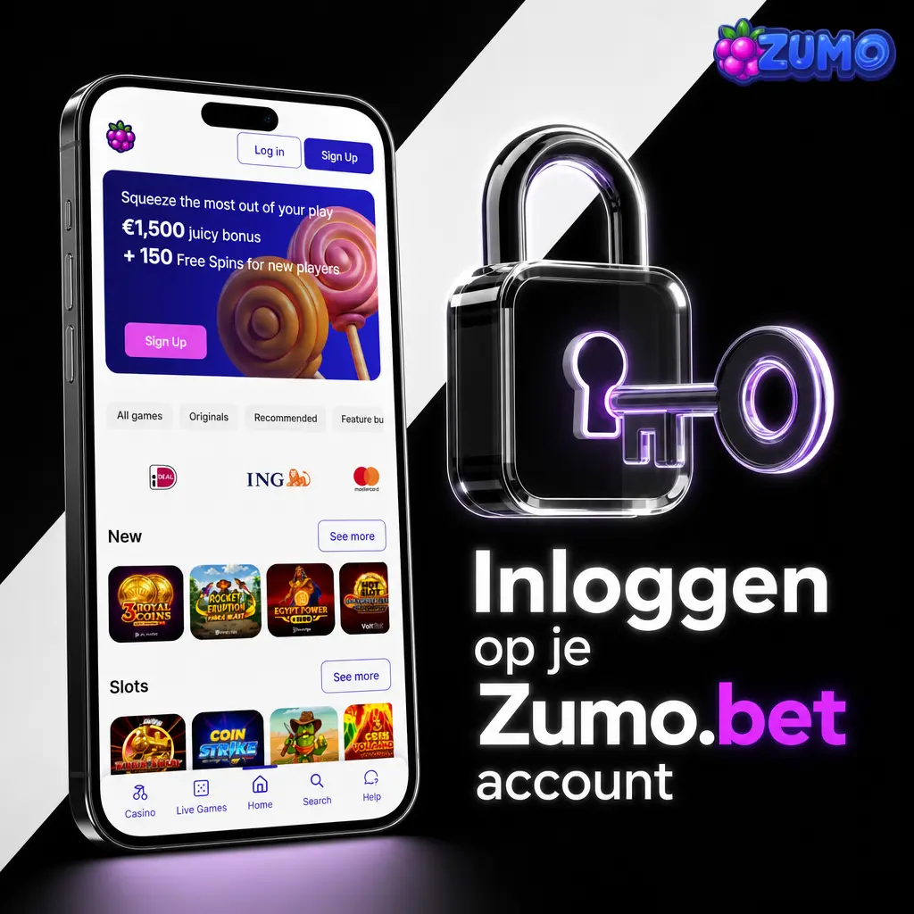 Zumo.bet inlogscherm voor accounttoegang met saldo, bonussen en profielstatus