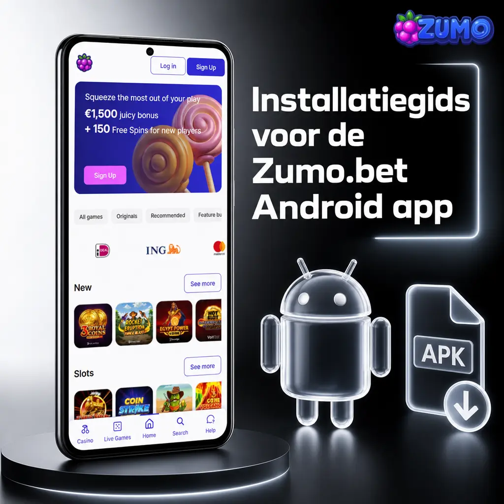 Installatiegids voor Zumo.bet op Android met downloadknop, browserroute en snelkoppeling naar startscherm