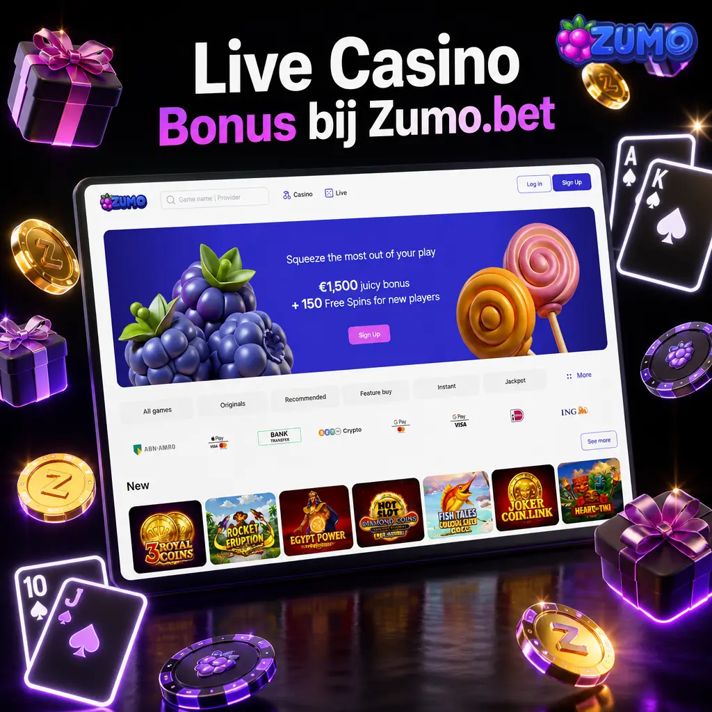 Zumo.bet live casino bonus 2026 met 150% tot €1500 en 150 gratis spins voor nieuwe spelers