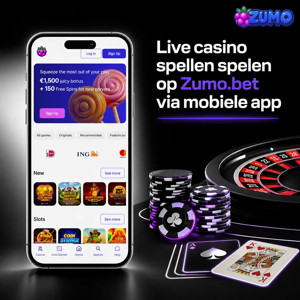 Zumo.bet mobiele app toont live casino lobby met roulette, blackjack, limieten en beschikbare zitplaatsen
