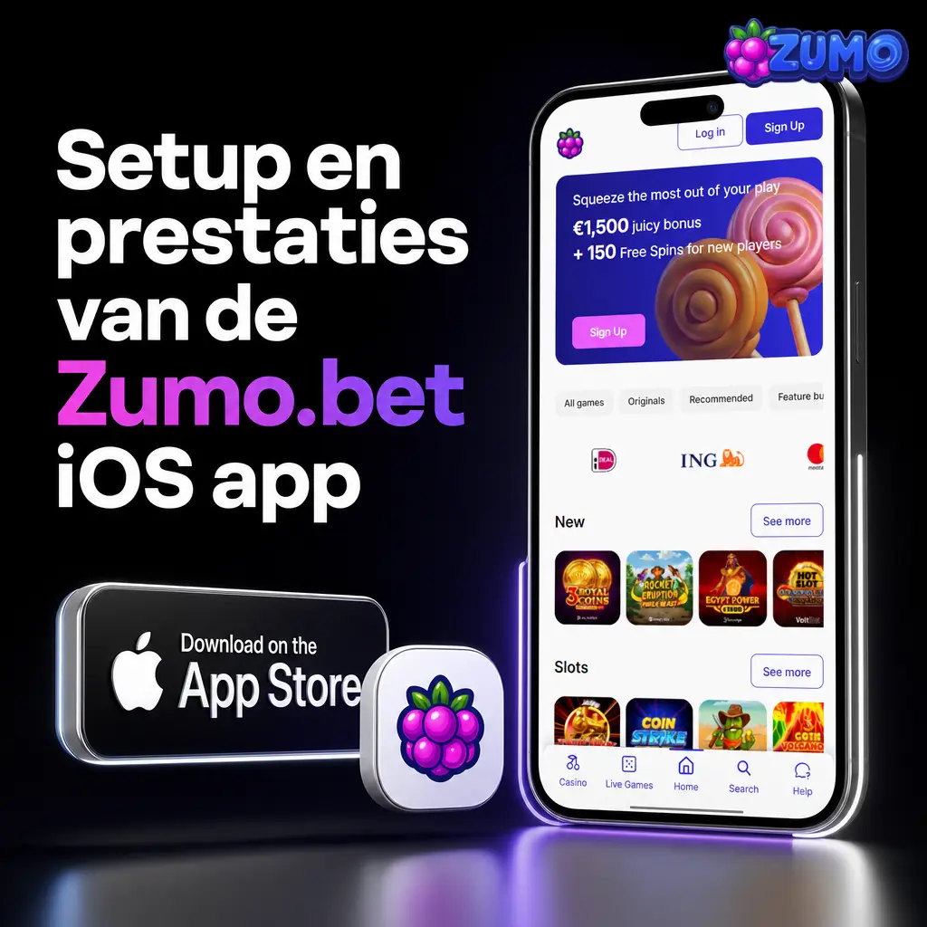 Zumo.bet iOS installatie via Safari met startschermpictogram en controle van login, storting en betslip