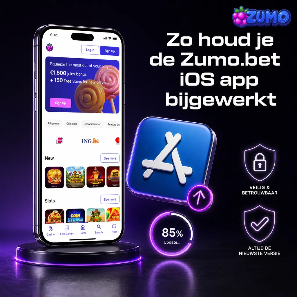 Zumo.bet iOS app bijwerken op iPhone met stappen voor versiecontrole, installatie en accounttoegang