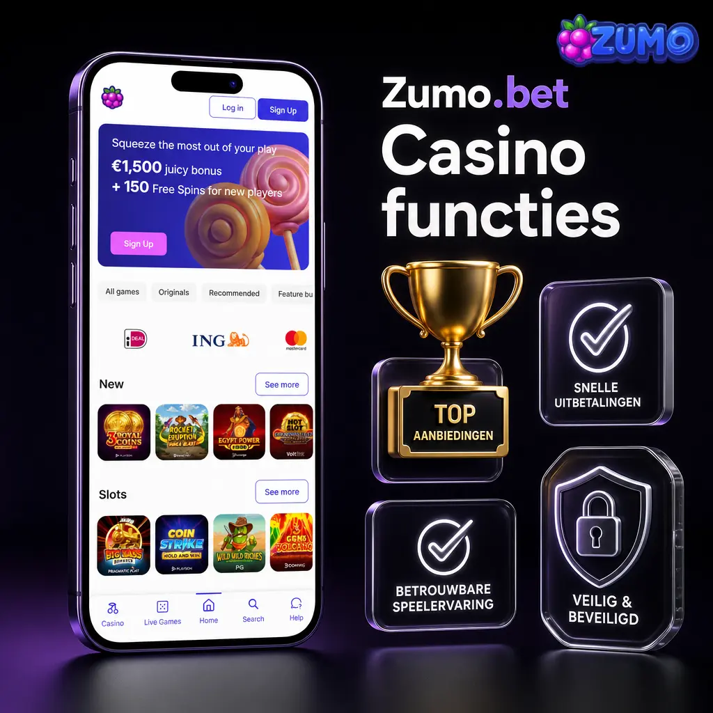 Zumo.bet casino accountmenu met betaalopties, sportsbook, mobiel spelen, spelinfo en speellimieten