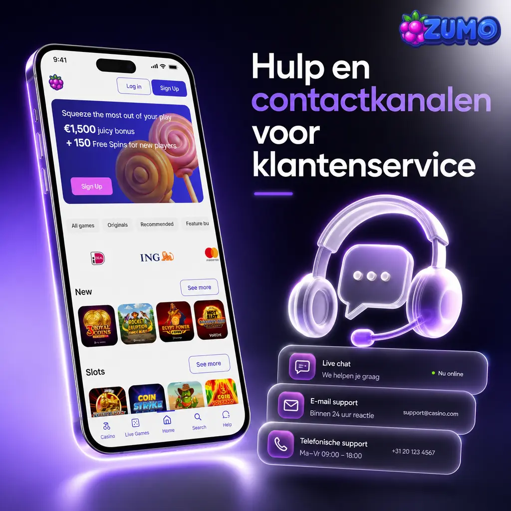 Overzicht van Zumo.bet klantenservice: livechat, e-mail, helpcentrum, accountberichten en KYC-documentupload