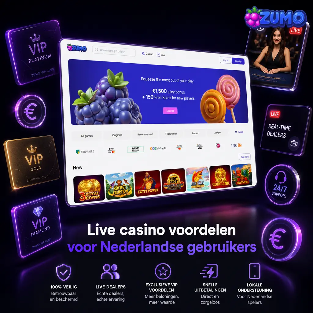 Live casino op Zumo.bet met EUR-tafels, mobiele spellen, croupiers en klantenservice voor Nederlandse spelers