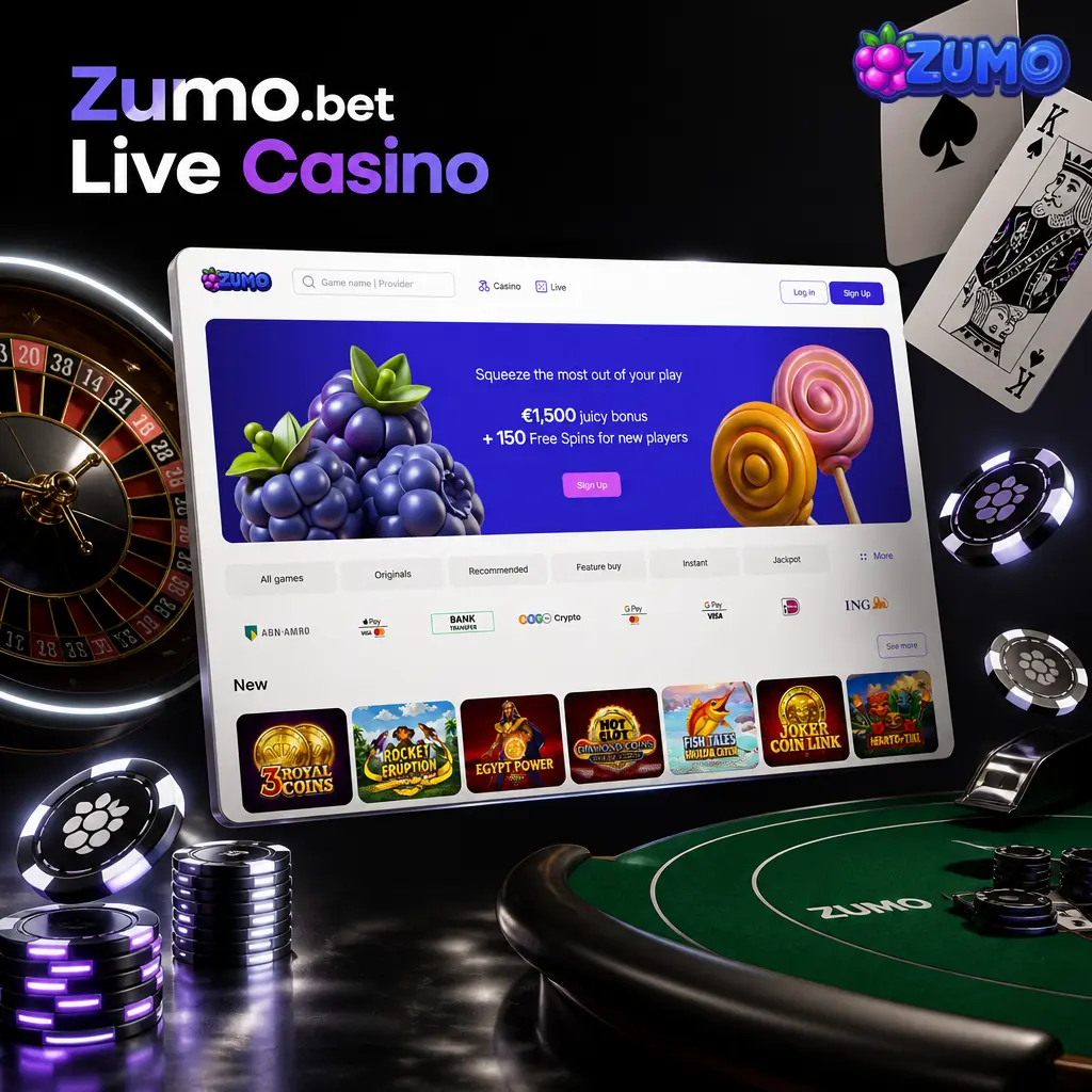 Zumo.bet live casino met live roulette, blackjack, baccarat, game shows en poker met echte dealers