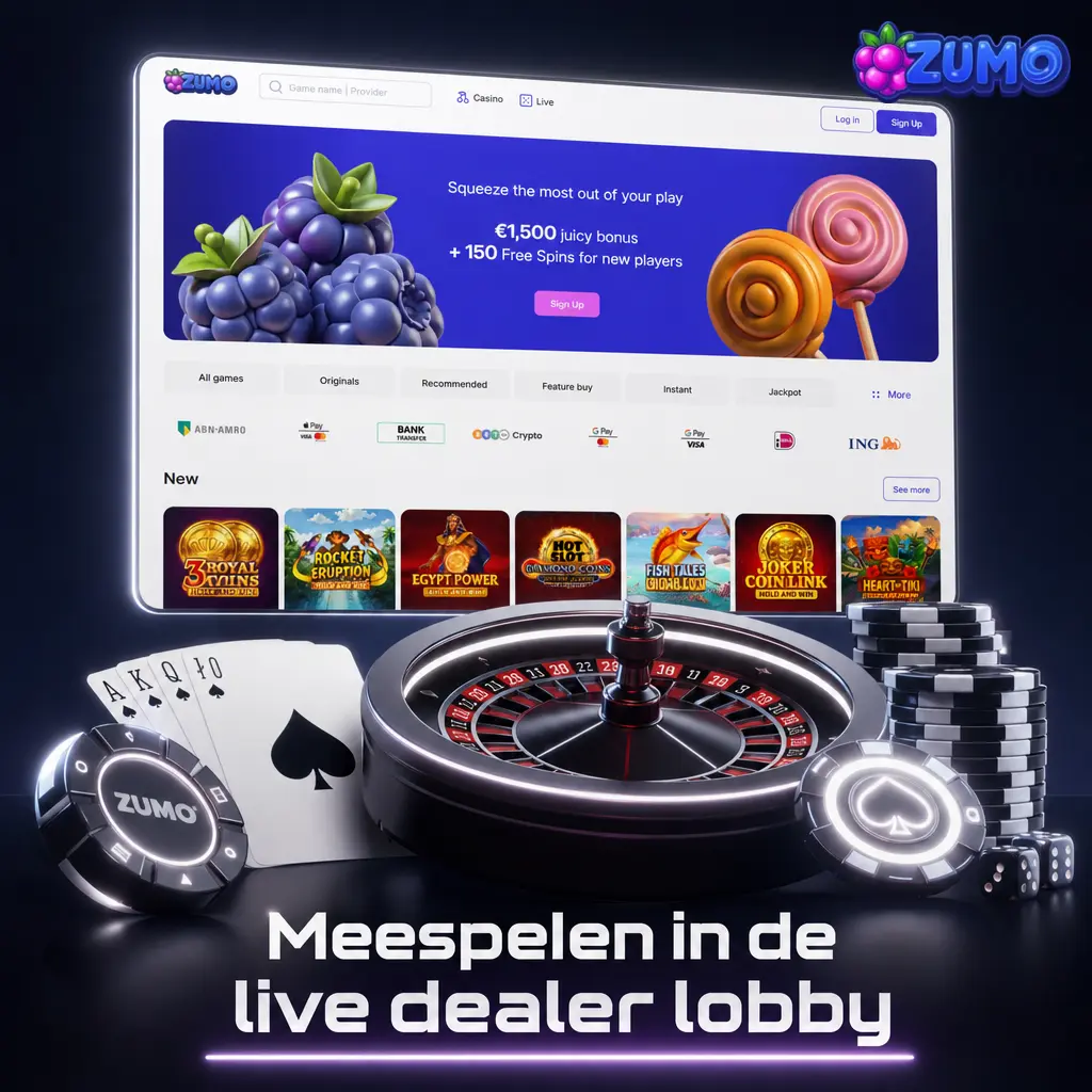 Live dealer lobby met roulette, blackjack, baccarat, poker en game shows in een online casino